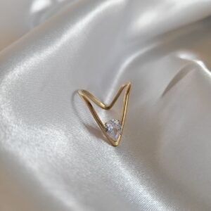 V Shape 18k Gold Plated Crystal Ring