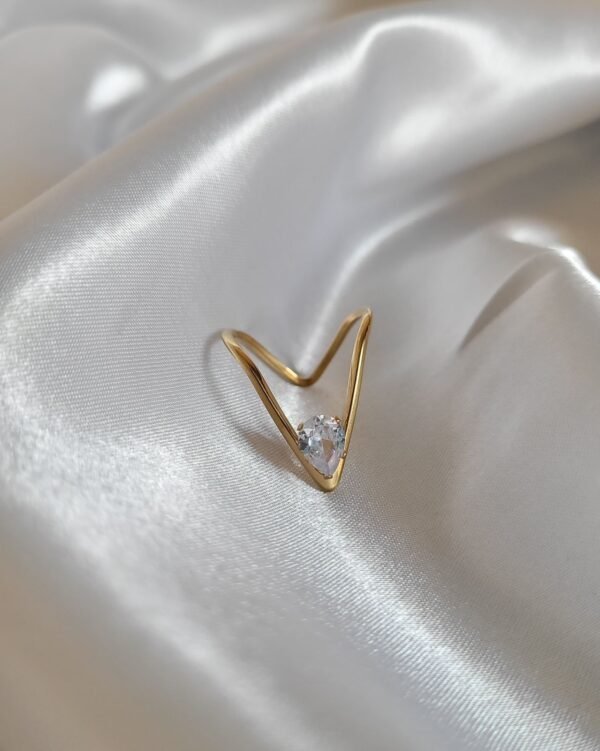 V Shape 18k Gold Plated Crystal Ring